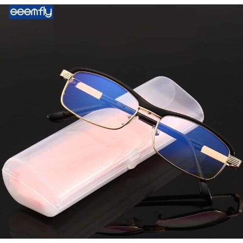 Seemfly High Definition Reading Glasses Portable Square Metal Spectacles Ultralight Clear Lens Eyeglasses With Box For Women Men