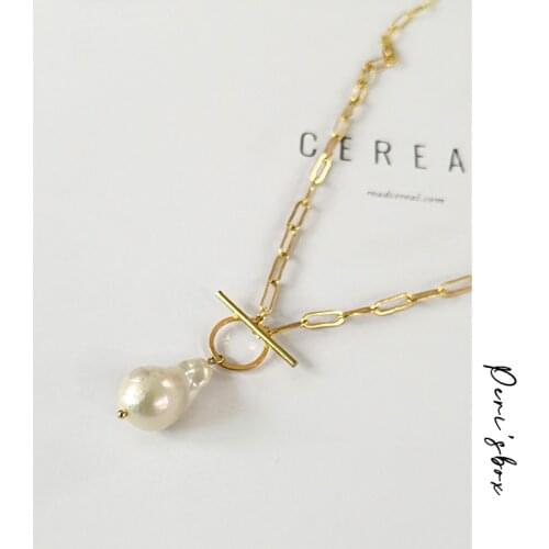 PerisBox Gold Toggle Clasp Boho Necklace Small Baroque Pearl Necklace Genuine Freshwater Pearl Necklaces for Women Unique 2019