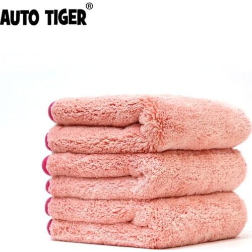 AUTO TIGER Pink 1200 Gsm 16in×16in /21in ×27In Thick Coral Fleece Car Detail Towel Super Soft Microfiber Car Care Wipe