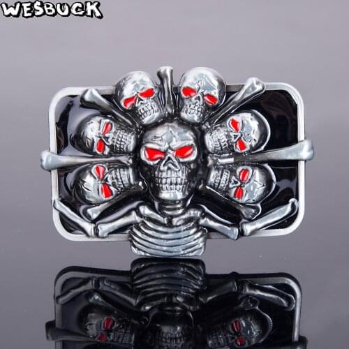 WesBuck Brand Person Bones Metal Skull Belt Buckles for Man Unisex Cool Western Buckle Cowboys Paracord Buckle Luxury Hebilla