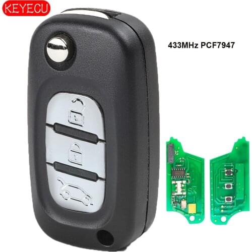 Keyecu Flip Remote Key 3 Button 433MHz ID46 PCF7947 Chip for Renault Clio 3 Master Kangoo Twingo 2006-2013