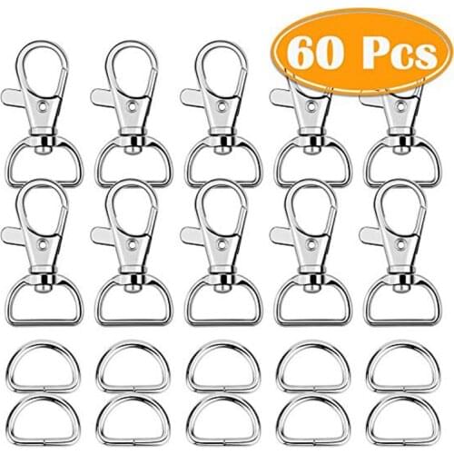 60Pcs Swivel Snap Hooks and D Rings for Lanyard and Sewing Projects Swivel Clasps Lobster Claw Swivel Clasps For Key Ring Chain