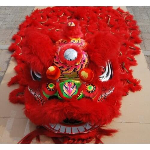 Handmade Chinese Red Wool Lion Dance Mascot Costume Folk Art Southern For Two Adults Cosplay Party Game Advertising Dress Gift