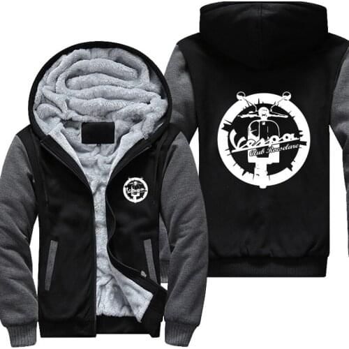 Classical Movies Hoodie Winter Vespa vintage motorcycle Logo Thicken Fleece Coat Zipper Jacket US EU Plus Size