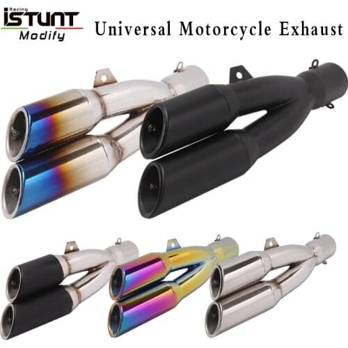 38-51mm Universal Motorcycle Exhaust Pipe Double Outlet Muffler Pipe Escape Moto For Z800 S1000RR NC700 R3 GW250 CBR300 RC390