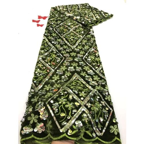 Green Sequence Velvet Sequined Lace Fabric French Nigerian Lace Fabrics High Quality Sequin African Lace Fabric Wedding Material