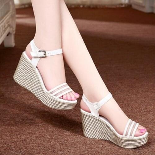 Ladies white summer 8CM wedge sandals 2019 new high heel waterproof platform thick with casual sandals