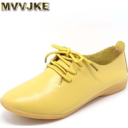 MVVJKE Genuine Leather Oxford Shoes For Women Round Toe Lace-Up Casual Shoes Spring And Autumn Flat Loafers Shoes