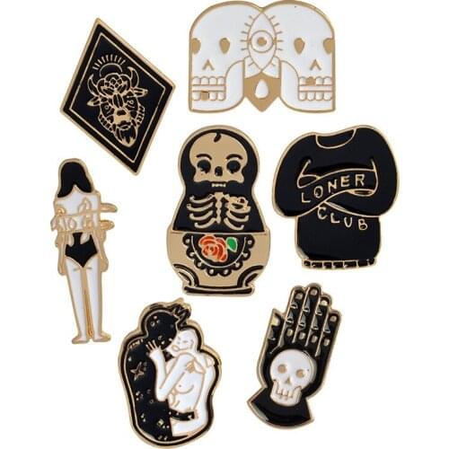 1 PCS girl/skull/hand Icons Free Shipping Kawaii metal Badge Cartoon Pin Badges Bag Backpack Decoration Pins Icon