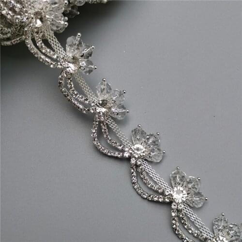 1 Foot Rhinestone Crystal Chain Bling Diamante Diamond Trim Ribbon Gem Sparkle 1.18" Width Wedding Dress Necklace Applique Cake