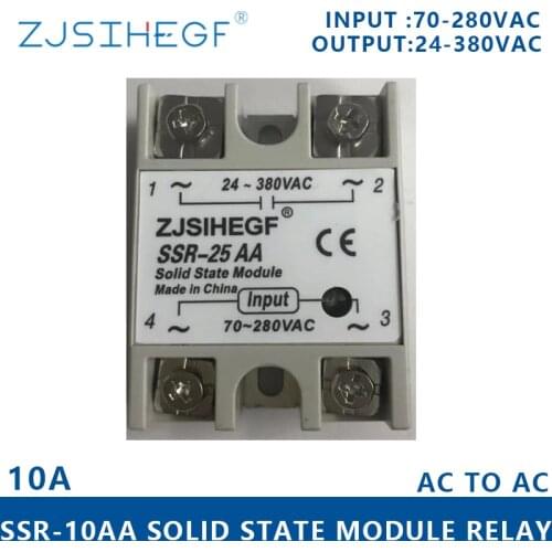 1pcs SSR-10AA Solid State Relay 10A Module input 70-280VAC output 24-380V AC SSR 10AA Relay Converter for heat sink I-50A
