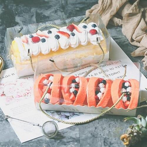 10Pcs Portable Transparent Cake Swiss Roll Boxes PET Packaging Dessert Container Rectangular Hand-held Mousse Cake Box