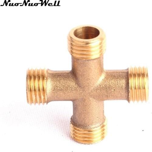 2pcs NuoNuoWell M14 Brass Male 4-Ways Cross Connector for Garden Irrigation Watering Water Gun Sprayer Connector Hose Adapter