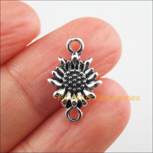 30 New Sun Flower Charms Plant Connectors Tibetan Silver Tone 11x17mm