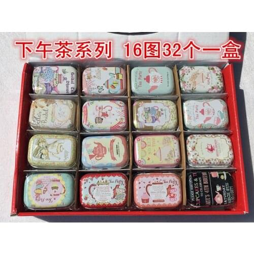 Free ship!1 lot=32pc! Tea party Mini cover Iron tin case / can/ metal pencil box / small Kit/candy storage gift box