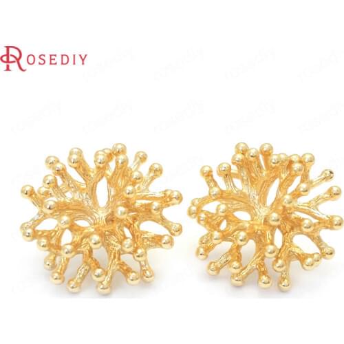 37607)6PCS 20MM 24K Gold Color Brass Flower Branchs Stud Earrings Pins Jewelry Making Supplies Diy Findings Accessories