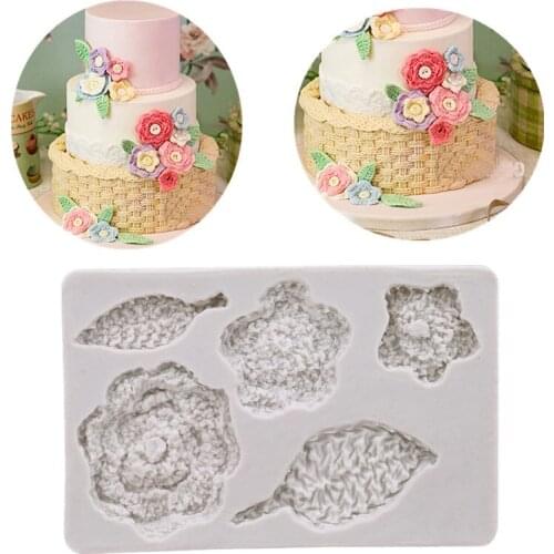 3D Knitting Silicone Mold Flower Leaf Wedding Cake Border Decorating Fondant Molds Candy Chocolate Gumpaste Moulds
