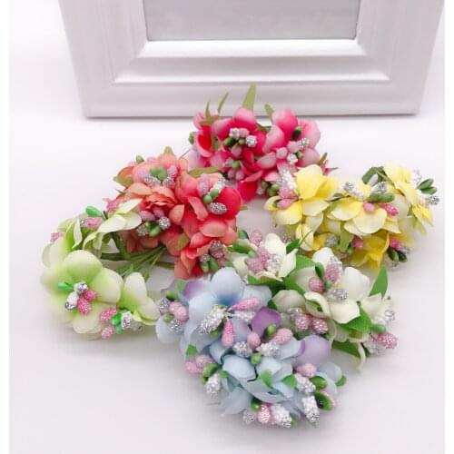 6pcs/lot Small Wildflowers Stamen Tea Bud Artificial Flowers For Wedding Car Home decoration scrapbooking DIY Craft Supplies