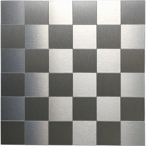 Peel and Stick On Metal Steel Mosaics Backsplashes Tiles 10-Pieces Brushed Silver Square
