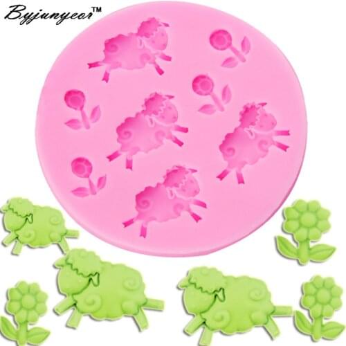 Byjunyeor M083 Epoxy UV Resin sheep Flowers Silicone Mold DIY Cake Decoration Chocolate Gumpaste Soft Clay fondant DIY