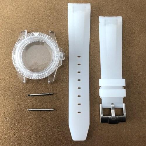 Watch case 40mm acrylic material silicone strap with NH35/NH36 automatic movement blue green luminous