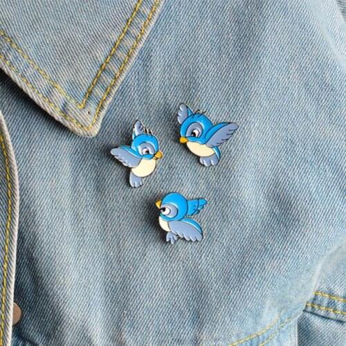 Cute Cartoon Blue Bird Enamel Brooch Pin Denim Jacket Collar Backpack Badge