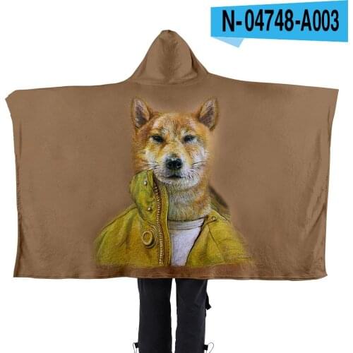 Cute Little Chai Dog Print Cute Pattern Hooded Flannel Heating Comfortable Blanket Home Office Travel Hooded Portable Cape