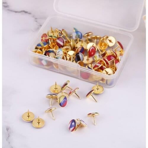 100pcs/box Map Tacks National Flag Glue Thumbtack Push Pins Notice Board Markers
