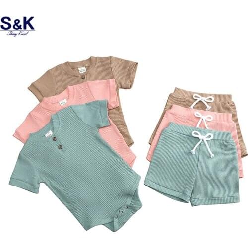 XT-468 2020 New Arrival 0-24M Newborn Clothes Short Set Baby Summer Clothing Girls Boys Bodysuit Solid cotton 2Pcs Baby Jumpsuit