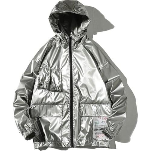 2019 Bomber Jacket Men Streetwear Jacekts and Coats Outwear Oversized Windbreaker Silver Bomber Jacket Men Harajuku