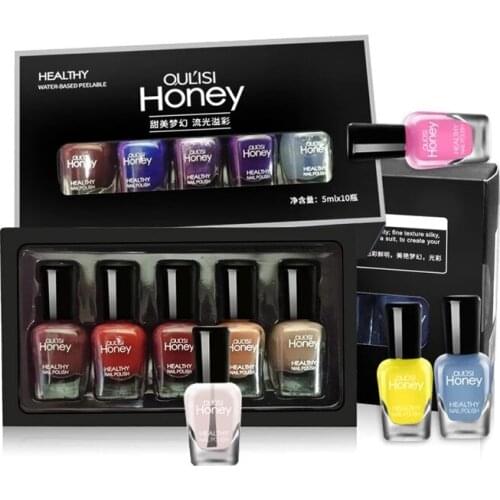 Nail Polish Set Quick-Drying, No Baking, Peelable and Tearable Water-Based Beginner Nail Polish 5Ml*10Pcs
