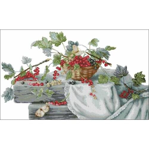 Top Quality Counted Lovely Cute Cross Stitch Kit Grape and Butterfly Fruit Cherry Plant Luca-S B2262