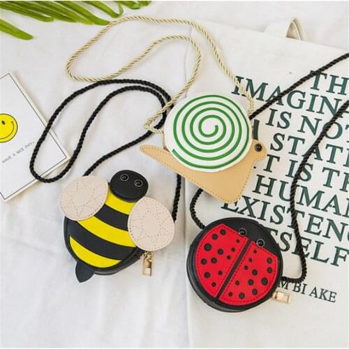 2020 New Mini Baby Crossbody Bag Children Small Satchel Bag PU Cute Fashion Girl Cartoon Bee Ladybug Snail Baby Coin Purse