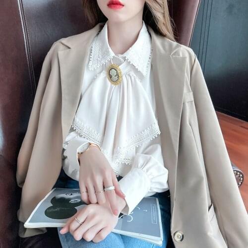 Autumn Women Vintage Palace Blouse Shirt Ladies French Retro Long Sleeves Bowknot Neck Slim Shirts Top Basic Blusas Femininas