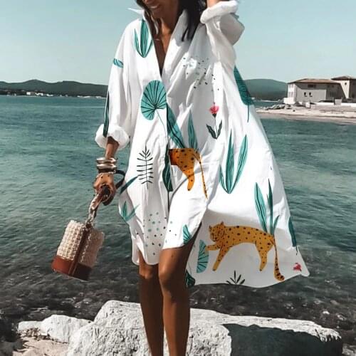 Dress Women Summer 2021 Swimwear Beach Blouse Bikini Beachwear Summer Loose Maxi Sundress V-Neck Fashion Printing Dresses Woman