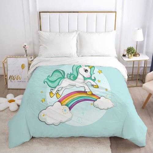 Rainbow Unicorn Cartoon Duvet Cover with Zipper Comforter/Quilt/Blanket Case 3D Bedding For Children Kids Baby Girls Boys