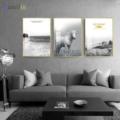 Nordic Minimalist Black White Horses With Quote Canvas Painting Posters Print wall Art Picture For Living Room Bedroom Aisle