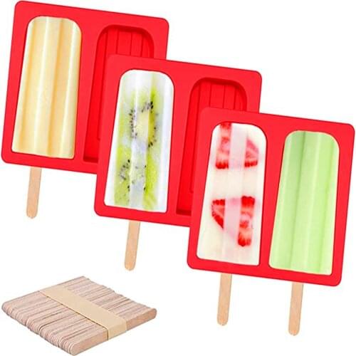 2 Cell Silicone Ice Cream Mould Diy Mold Ice Cube Tray Barrel Hot Selling Dessert Ice Cream Mold With 20 Popsicle Stick