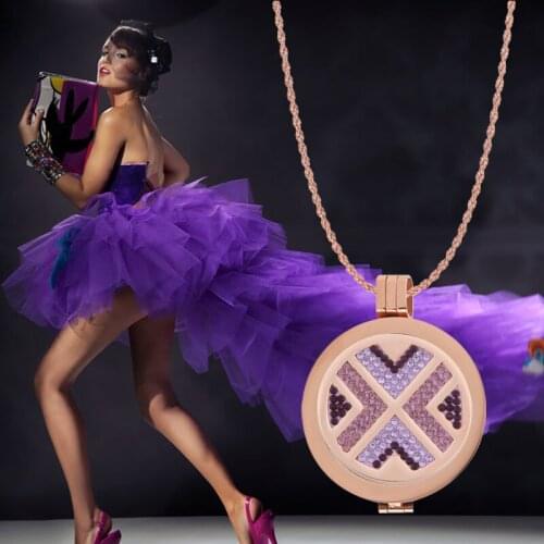 Vinnie Design Jewelry Rose Gold Color Coin Pendant Necklace with 33mm Crystal Coin,35mm Coin Holder , 80cm Soprano Chain