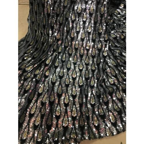 Embroidered Lace fabric ZH-121131 with sequins FOR WEDDING or fasshion dress decoration