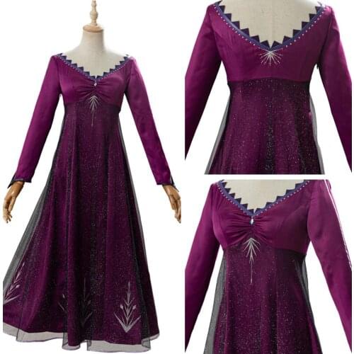 High Quality Child Princess Cosplay Elsa Cosplay Costume Long Purple Dress Costume Kids Halloween Carnival Party Costumes