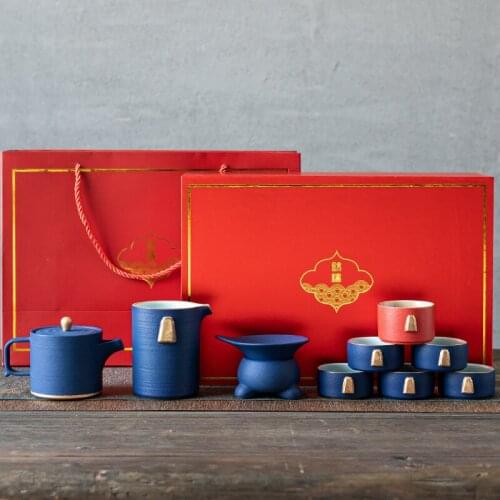 High-end ceramic tea set gift box set depicting Jin Xiqing red pot of six cups tea cup set of 6 tea set tea cup set