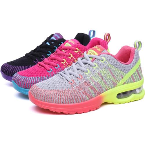 Womens Vulcanize Shoes Mesh Knit Air Cushion Casual Sneakers Breathable Elastic Athletic Shoes Platform Non-slip Running Shoes