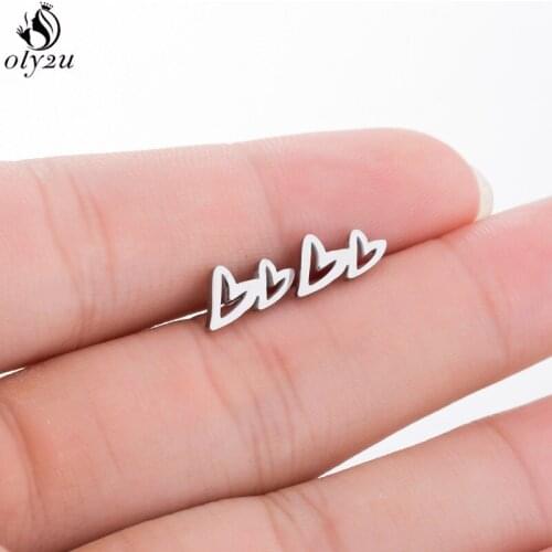 Oly2u Brincos 2019 Double Heart Earrings Girls Bridesmaid Jewelry Earing Cute Stainless Steel Earrings Stud for Women Oorbellen