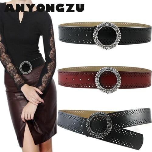 Women Belt Real cowhide Wide 5cm Fashion Decoration Waist Seal Overcoat Oblique Match With Hollow Dress Manufacturer Direct