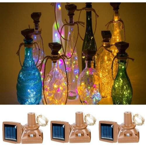10 Pcs 10/20 LEDs Solar Wine Bottle Lights LED Copper wire Cork shape Garland Wire Fairy String Lights Christmas Wedding Party