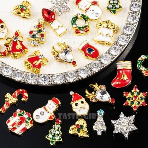 10PCS/Lot 3D Pop Various Christmas Elements X'mas Tree Snowflake Snowman Elk Alloy Acrylic Nail Art Rhinestone Jewel Decoration