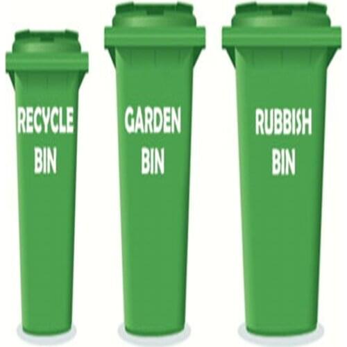 3 x WHEELIE BIN STICKERS RECYCLE RUBBISH GARDEN CUSTOMISE YOUR DESIGN