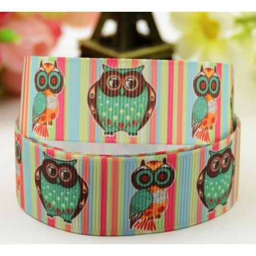 22mm 25mm 38mm 75mm Ruban satin OWL Cartoon Character printed Grosgrain Ribbon party decoration X-01274 10 Yards