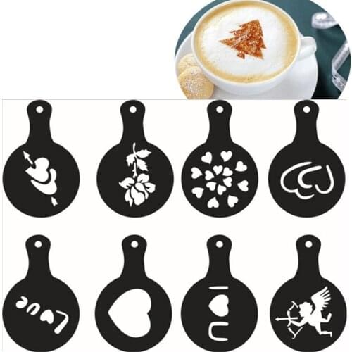 8pcs Latte mold Coffee Drawing Mold Printing Model Stencils Powdered Sugar Kitchen household Tools Hot Sale